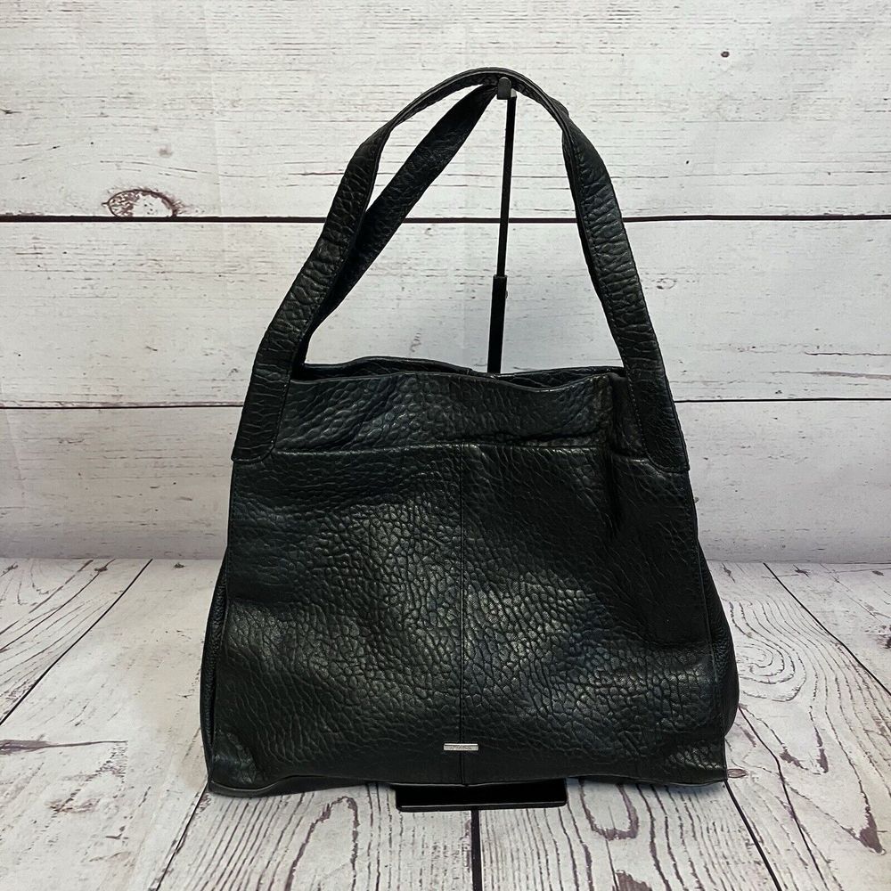 Vince Camuto Zani Tote‎ Lambskin Leather Handbag Black Onyx Double Straps
